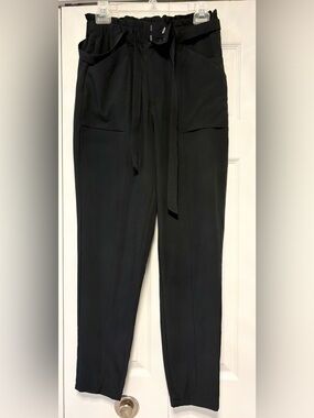 Black Paperbag Tie-Waist Trousers with Front Pockets